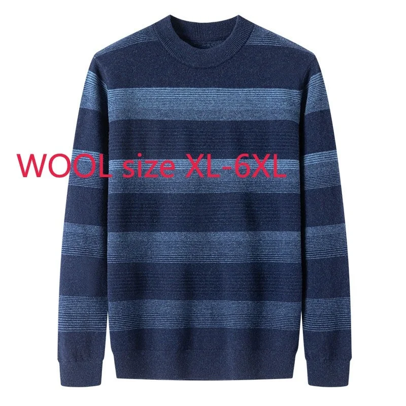 Autumn New Arrival Fashion High Quality Young Men Oversized Round Neck Striped Computer Knitted Pullovers Sweater Plus Size 6XL