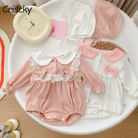 criscky 2022 autumn newborn baby girl bodysuits long sleeve cotton baby clothes bow lace fashion cute baby rompers