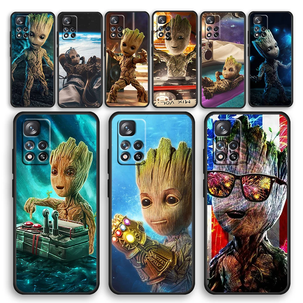 

Groot Marvel Avengers Soft Black Phone Case For Xiaomi Redmi Note 11 11T 10 Pro 10S 9 9S 9T 8 8T 7 4G 5G Cover Shell