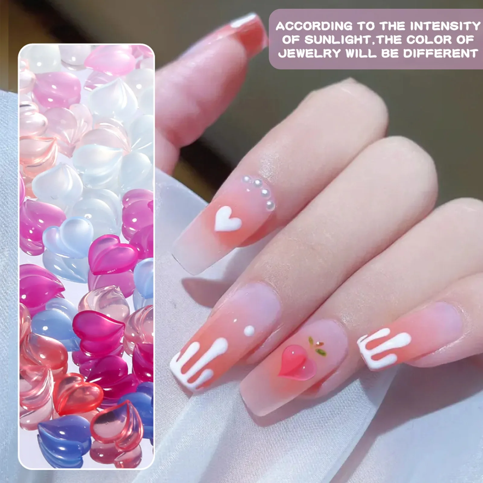 

Фотохромные сердца Стразы прозрачные смешанные размеры милые Подвески для ногтей объемные красные розовые корейские искусства