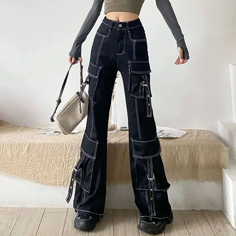 Cargo Pants Women Clothing High Street Vintage Multi Pocket Baggy Jeans Women Casual Straight All Match High Waisted Jeans Woman