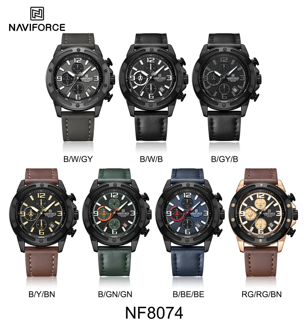 Naviforce 8074, мужские спортивные кварцевые часы, многофункциональный хронограф, уличные водонепроницаемые наручные часы со стрелками, Relogio Masculino (art.: 3920ccc9564cc) - 3920ccc9564cc