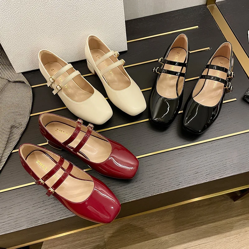 

Mary Janes Shoes Woman Buckle Strap Low Block Heels Loafers Shoes Elegant Office Lady Work Shoes Woman Heels Dress Shoes