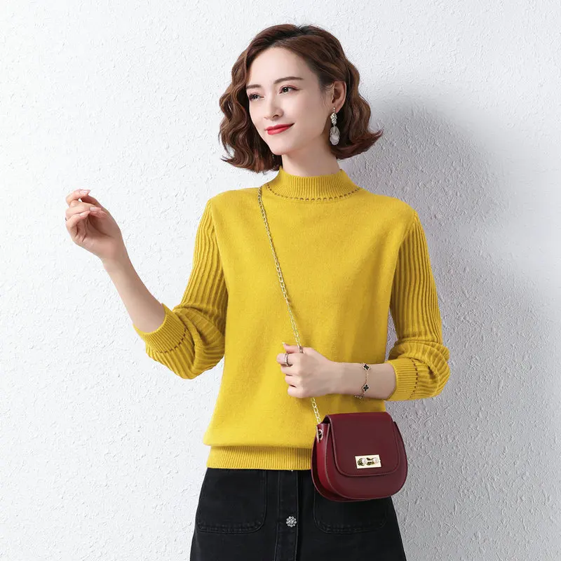 

2022 Women Yellow Camel Red Black Pullover Sweaters Crew Neck Plain Knitted Tops Female Warm Soft Knitwear Autumn Winter Spring