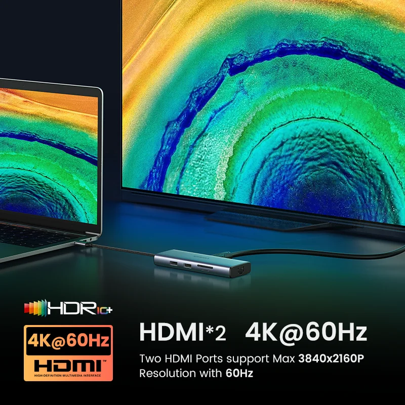 UGREEN USB C концентратор 4K 60Hz к 2xhdmi 2 0 RJ45 3 PD адаптер для Macbook iPad Pro Air M1 PC Аксессуары