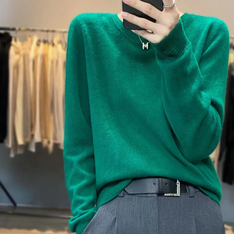 

Women's New Round Neck Long Sleeve Fashion Lazy Style Autumn Winter Loose Versatile Solid Color Short Large Size Knitted Top 22