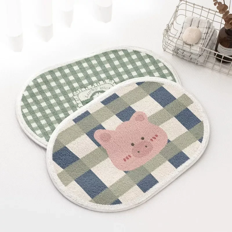 

NEW2023 Japanese And Korean INS Lattice Bedroom Floor Mats Entrance Bathroom Door Absorbent Mat Girl Bedroom Door Rug Bathroom R