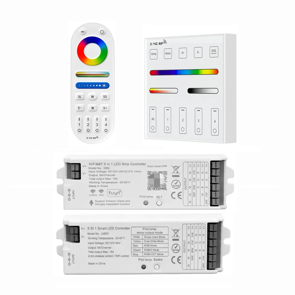 Фото Контроллер светодиодных лент WB5 5 в 1, голосовое управление, WIFI Zigbee BT Mesh DIM CCT RGB RGBWC с Alexa и Google Assistant LM091 4Zone №1