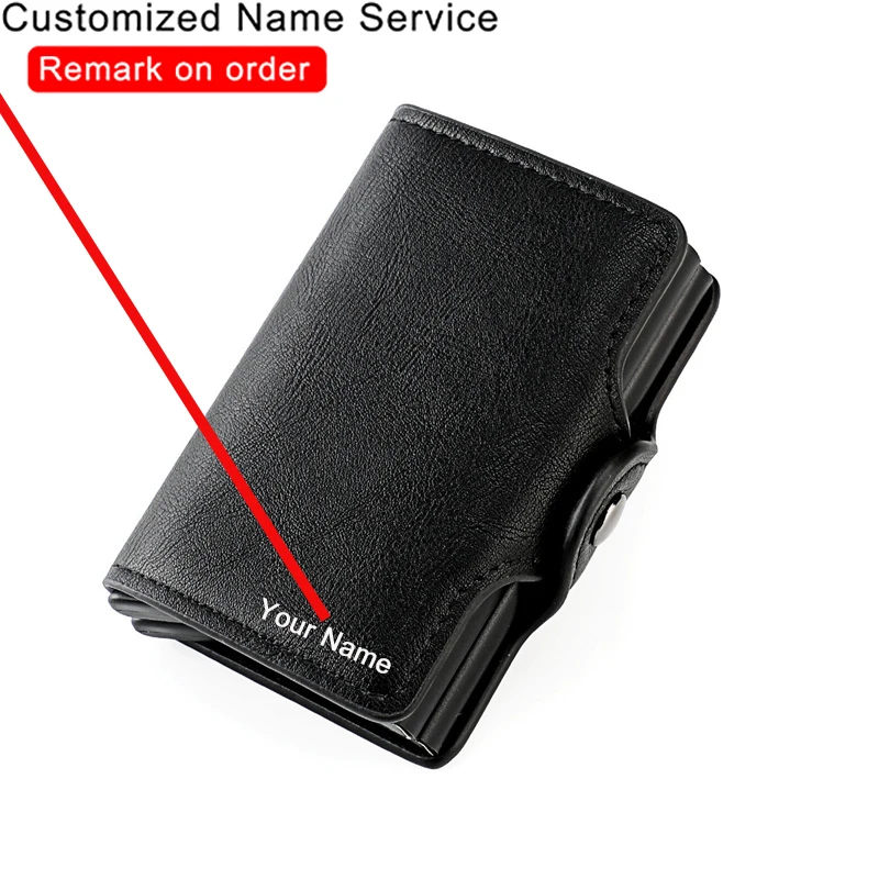 

Держатель для кредитных карт под заказ, металлический двойной футляр, мужской кожаный кошелек, держатель для карт с защитой от радиочастотной идентификации, деловой компактный кошелек