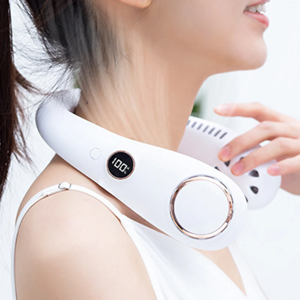 

Summer Air Cooling Hanging Neck Fan Bladeless USB 3000mAh LED Digital Display Outdoor Sports Travel Wearable Neckband Fans