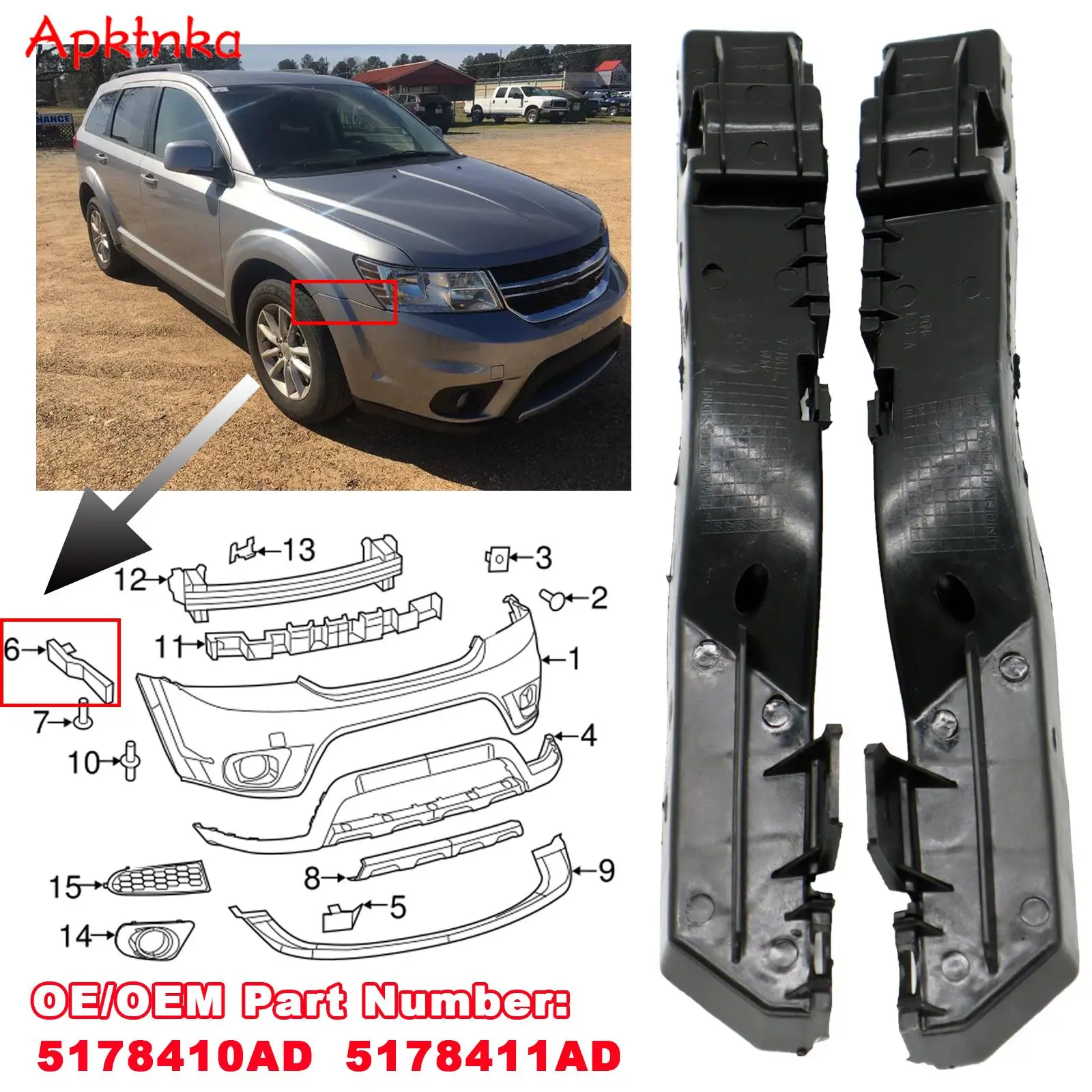 

APKTNKA Pair Left Right Front Car Bumper Beam Mount Support Grille Guide Bracket Retainer For Dodge Journey 2009 2010 2017 2020