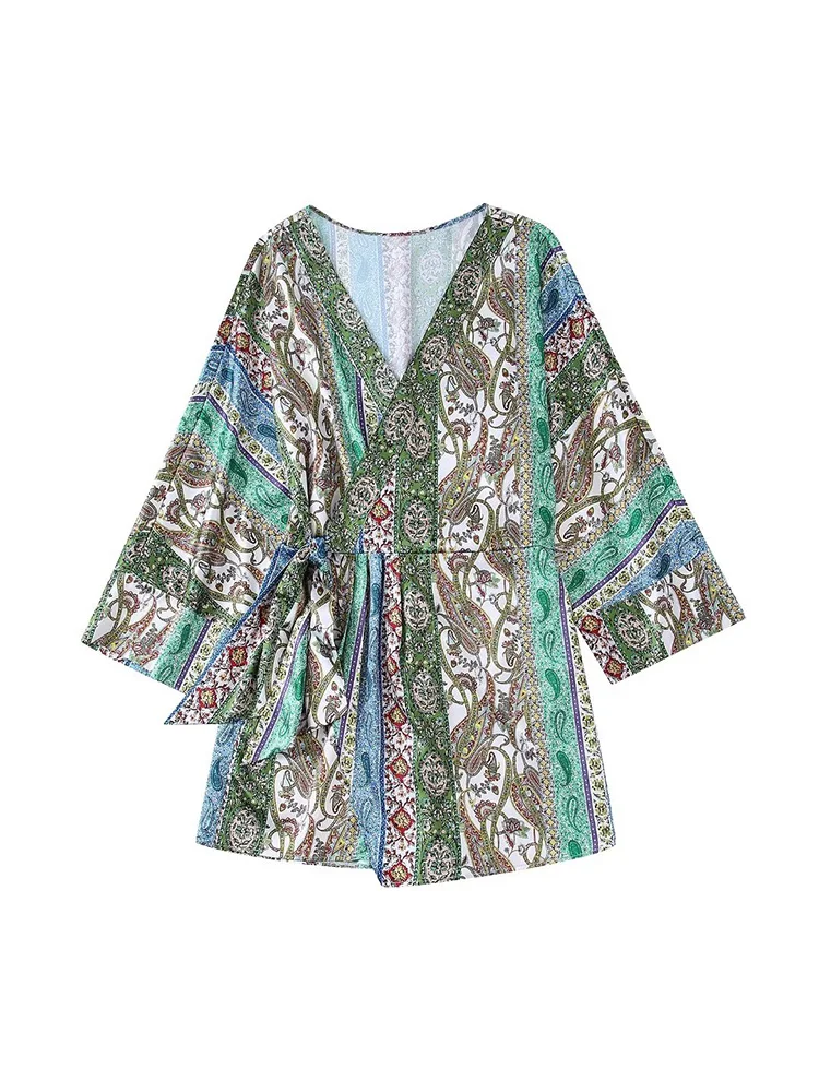 

BM&MD&ZA 8458214 Women 2022 New Chic Fashion Patchwork printing Double placket Jumpsuit Vintage Female Playsuits Mujer 8458/214