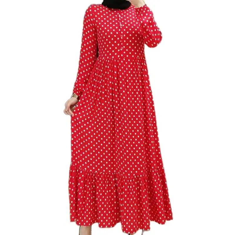 Платье-макси CPDD женское с рукавом-фонариком, мусульманское свободное платье в горошек, на пуговицах, с оборками, кафтан