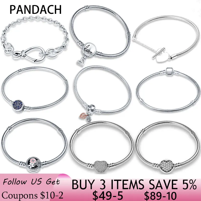 

Pandach Authentic Classic Series 100% 925 Sterling Silver Heart Bracelet Fit Original Beads Charms DIY Jewelry Gift For Women