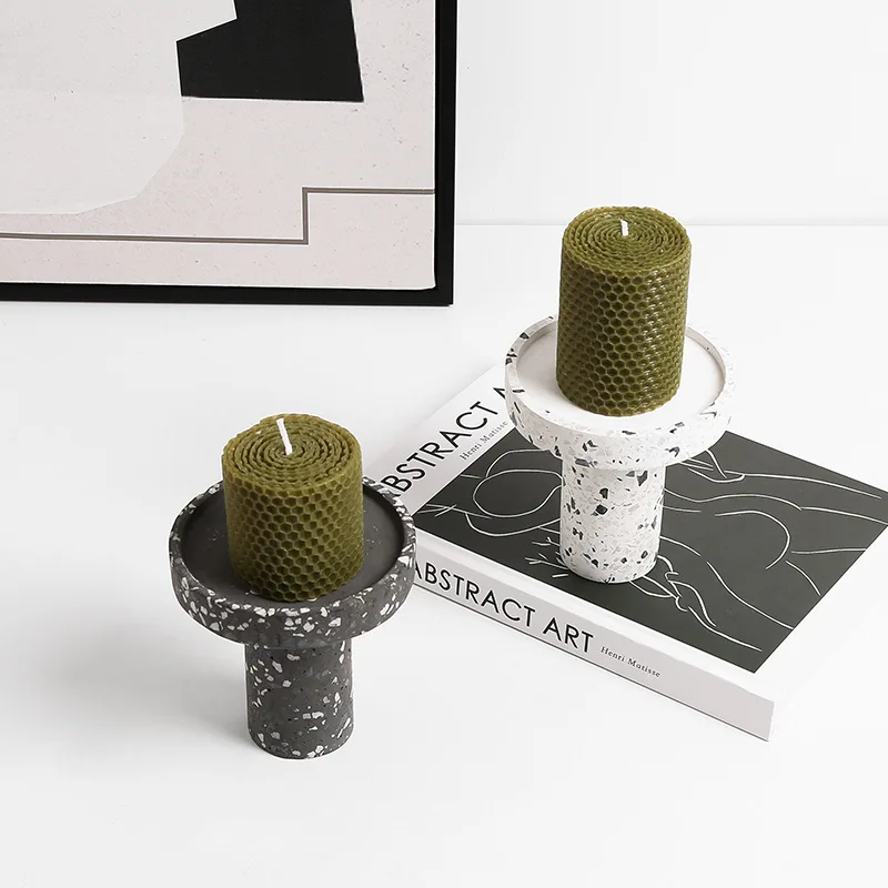 

Nordic Modern Candle Holder Home Decor Terrazzo Round Candlestick Light Luxury Home Decoration Table Top Creative Candle Cup