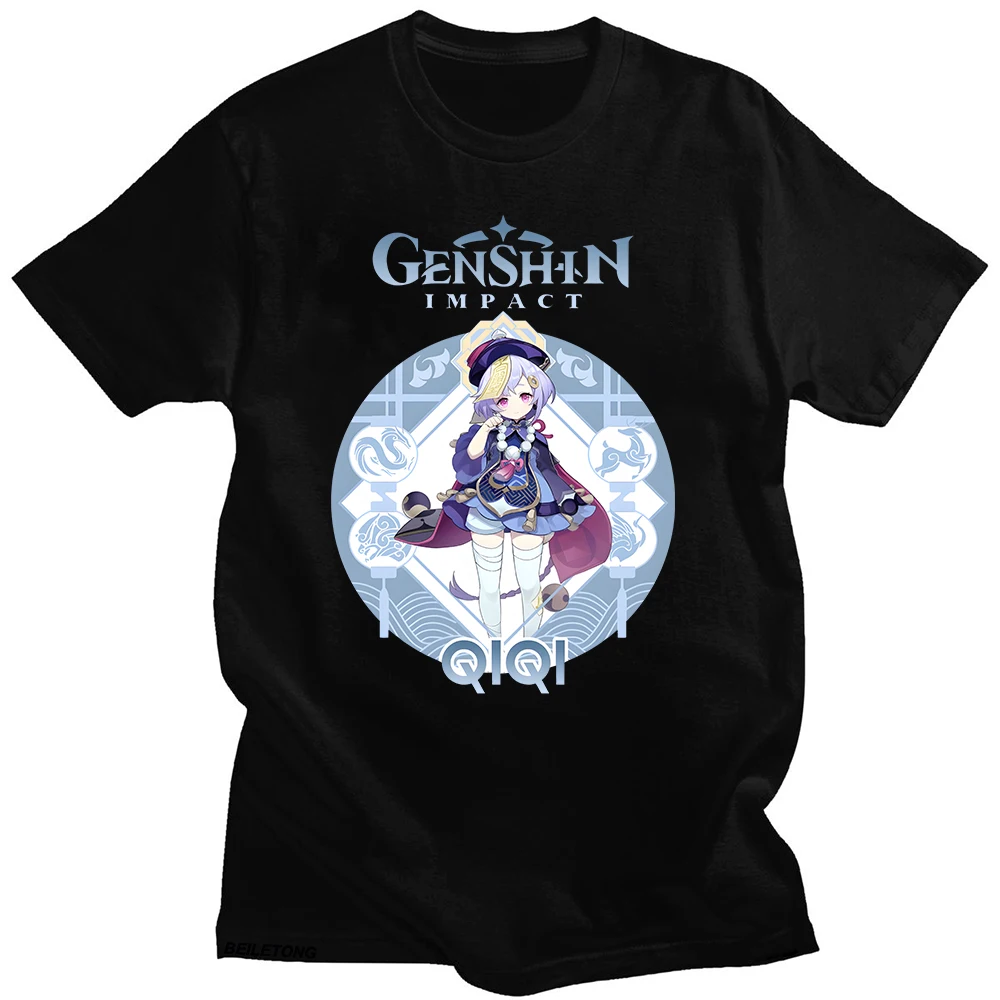 

Kawaii Tshirt Character Qiqi Genshin Impact Game Graphic T-shirt Cartoon Tees for Teen Girls Harajuku Couple Short Sleeve Shirts