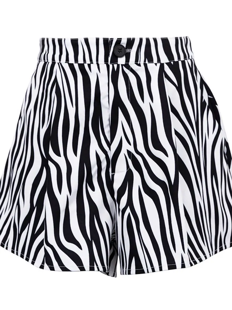 Tossy Zebra Printed Fashion Shorts For Women High Waist Streetwear Summer Casual Wide Leg Printed Female Slim Sexy Y2k Shorts