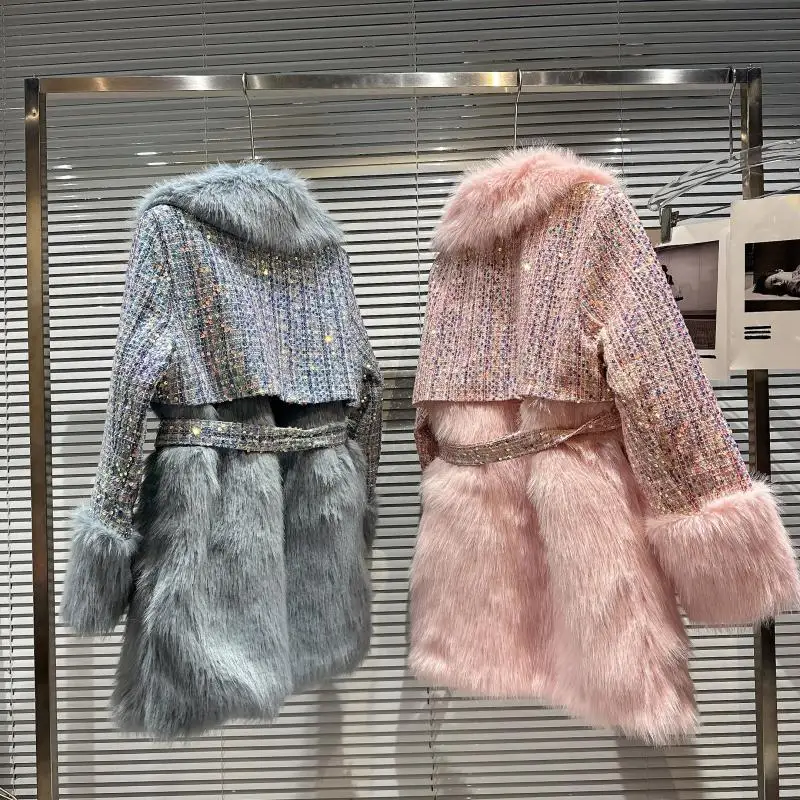 Новинка Зима 2022 модный твидовый шерстяной стеганый тренчкот средней длины с