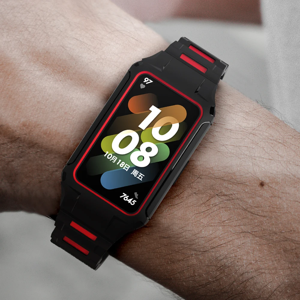 Ремешок Sikai + чехол из ТПУ для часов Huawei Band 7 с полной рамкой защита экрана ремешок