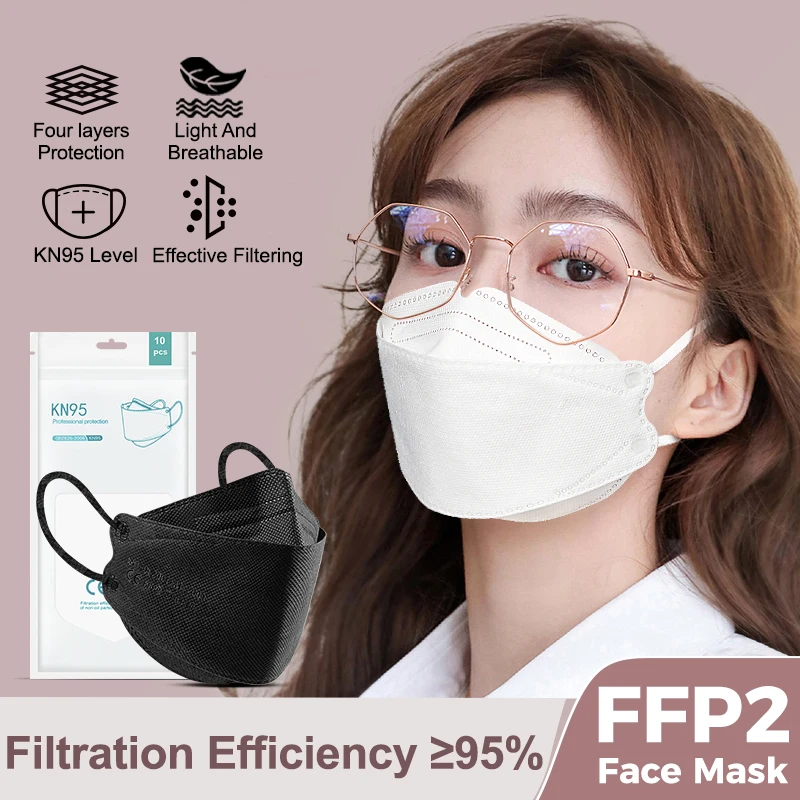 10-200 шт. FFP2 Mascarilla KN95 маска для лица противовирусная защита рыбий рот 3D одноразовые