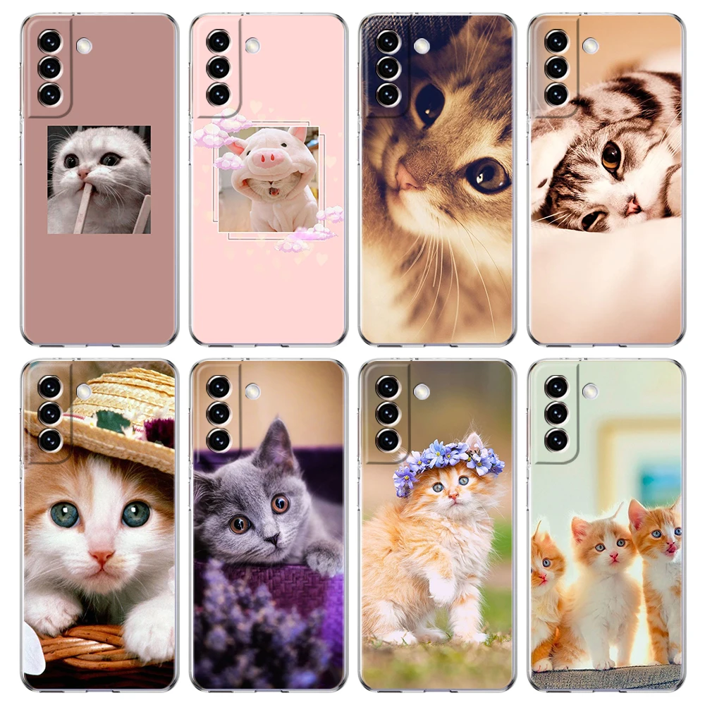 

Cute Cat Case for Samsung Galaxy S20 FE S22 S21 Ultra M21 M22 M32 M31 S10 S10E Note 20 10 Plus 5G Transparent Shell Fundas Coque