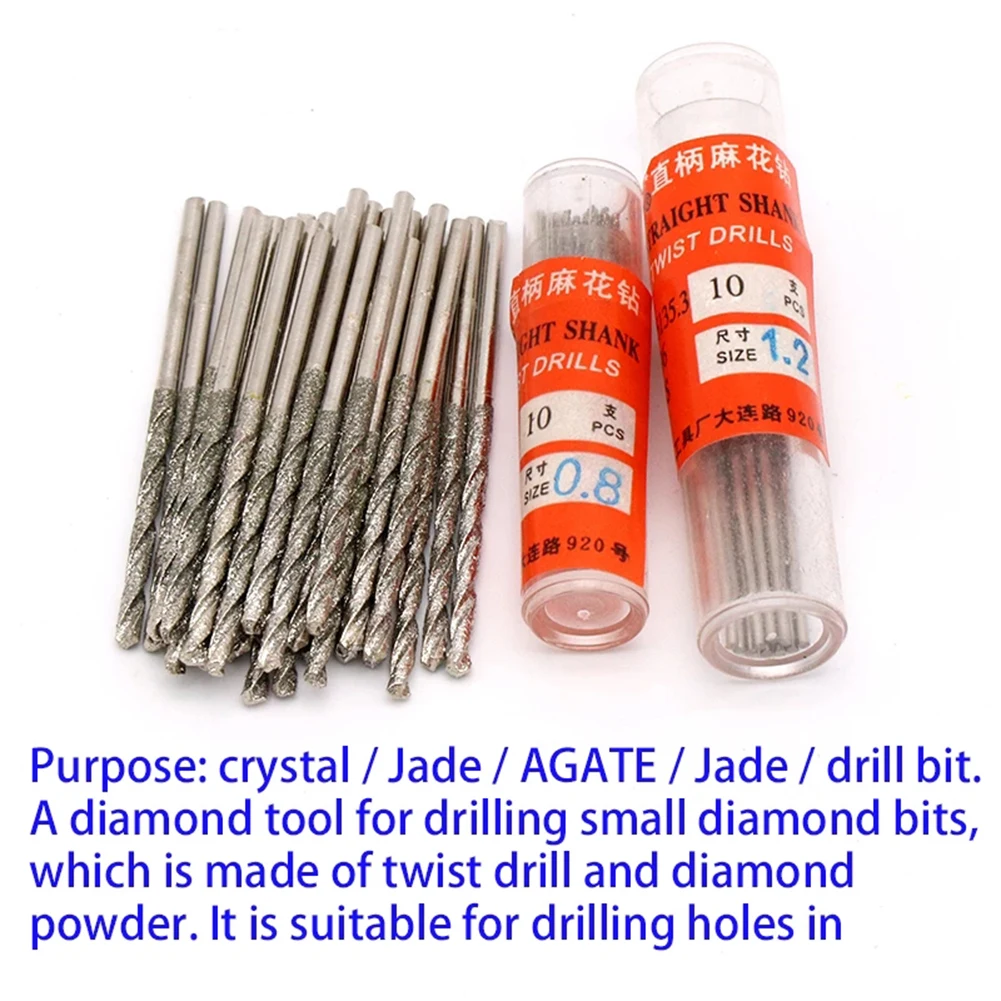 

10pc Diamond Drill Bit Set Twists Diamond Tip Drill Bit Heavy Duty Mini Diamond Drill Bit Set For Glass Jewelry Agate Fine Drill