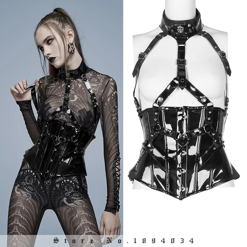 Женский Готический лакированный кожаный корсет PUNK RAVE пикантный черный клубный