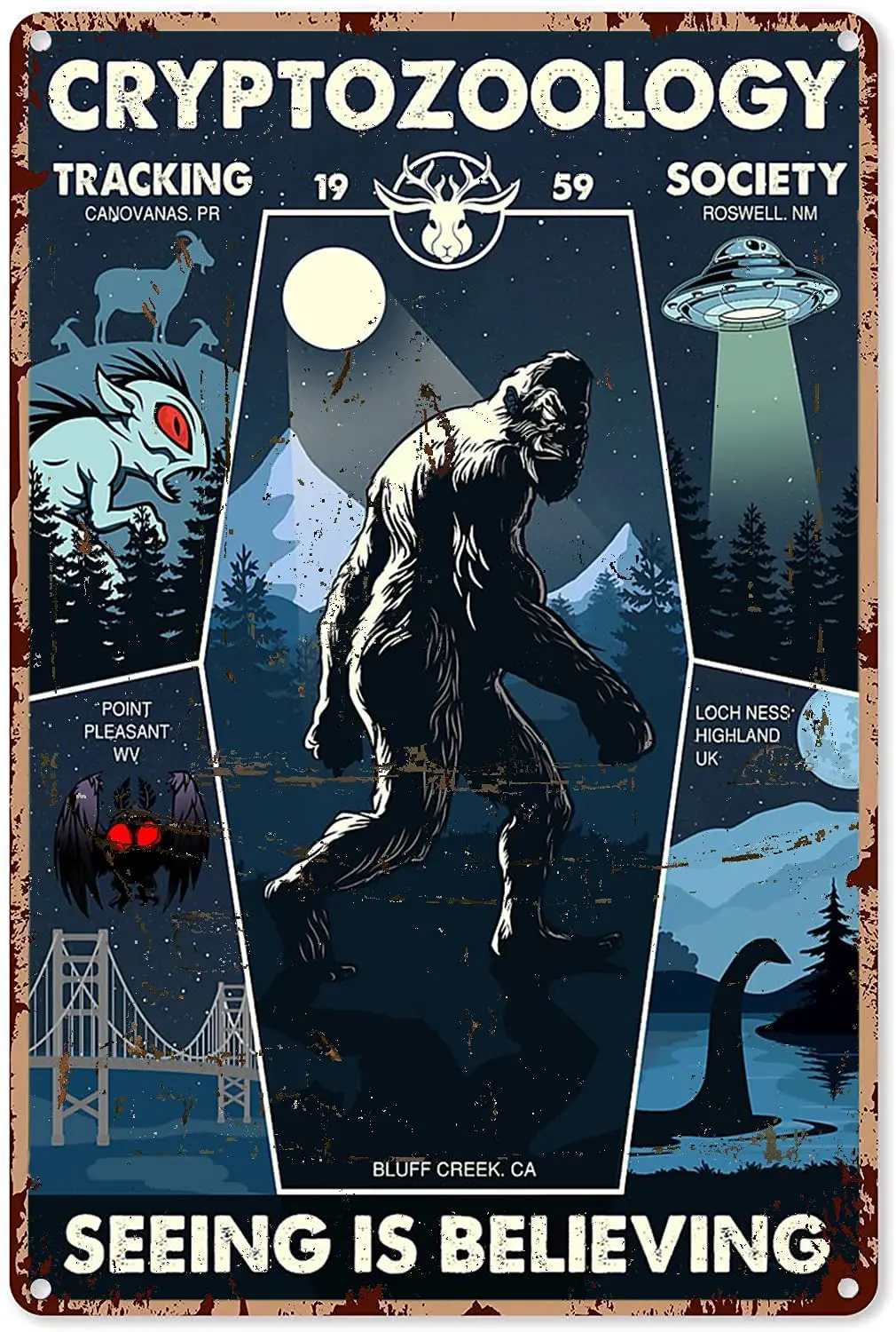 

Оловянная вывеска Cryptozoology, отслеживание присутствия, веряющий, металлический налет, домашний клуб, клубный дом, настенное украшение, металл...