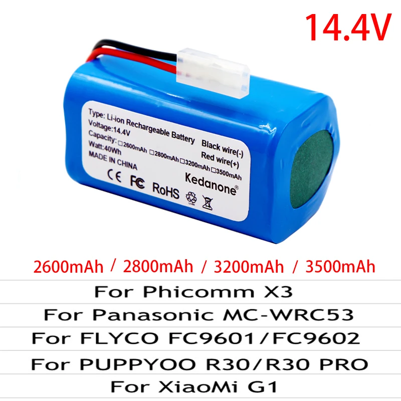

4S1P 14.4V 3500mAh Li-ion Battery Pack,For XIAOMI MIJIA Mi Robot Vacuum-Mop Essential G1 MJSTG1, SKV4136GL H18650CH R30 R35