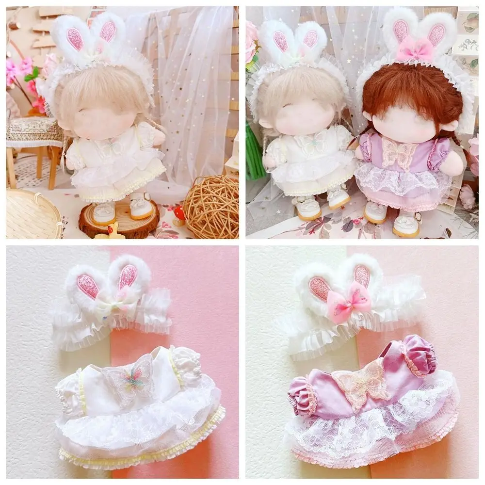 

Набивной дом, хлопчатобумажная одежда для смены одежды, в стиле Лолиты, с кроличьими ушками и бантом-бабочкой, платье принцессы, 20 см, Одежда для кукол