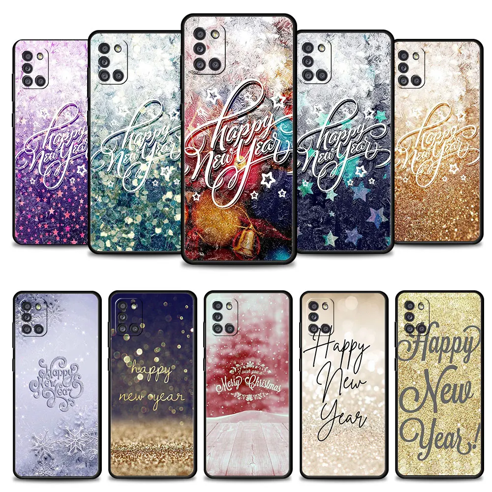 

Phone Case For Samsung Galaxy A73 A72 A71 A12 A21s A22 A23 A31 A32 A51 A52 A52s A53 A02s Shell Happy New Year Bling Star Color
