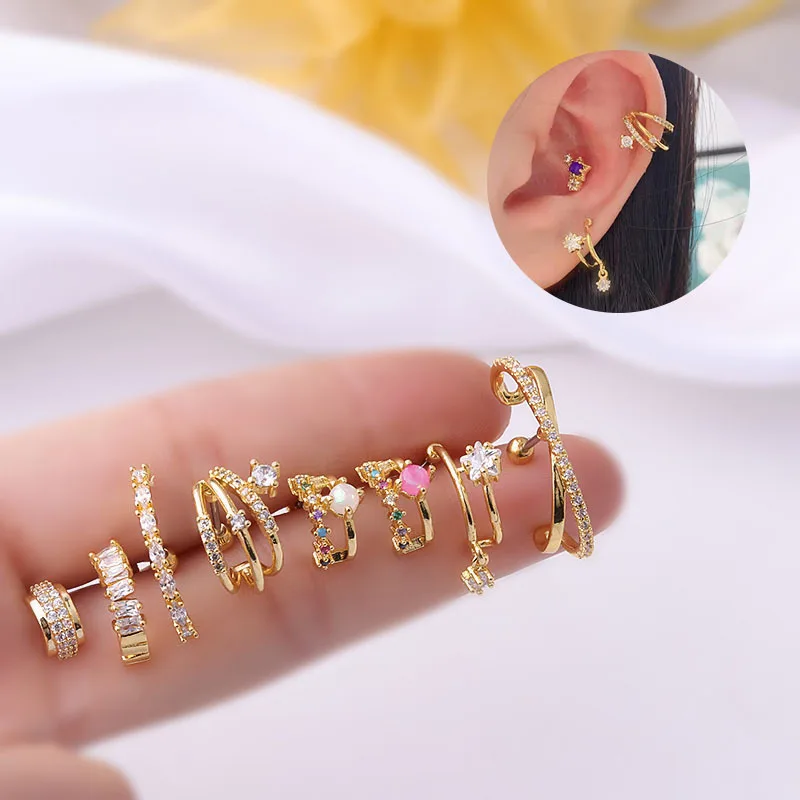 

1Piece Sweet Color Zircon Star Earrings For Women 2022 Trend Jewelry Ear Cuffs Stainless Steel Piercing Stud Earrings