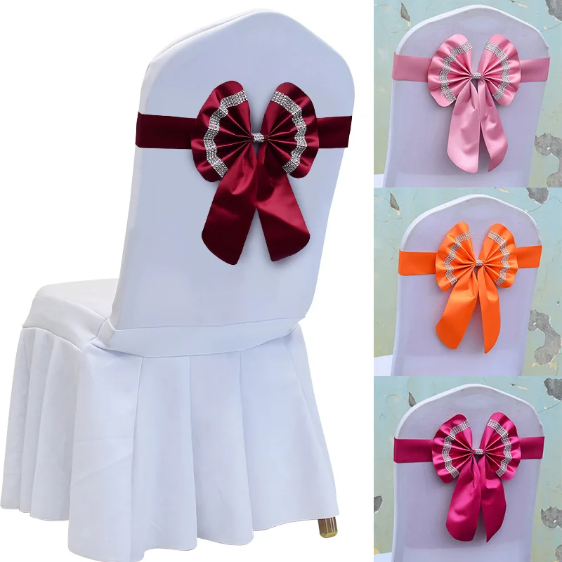 

1PC Cute Chair Tie Satin Chair Bandage Polyester Bowknot Bandage Chair Sashes Band Event Decoration Elastic Banquet Hotel