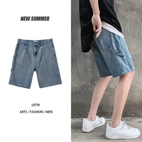 summer cotton blue denim shorts men fashion retro cargo shorts mens streetwear loose hip hop straight jeans shorts men s 2xl