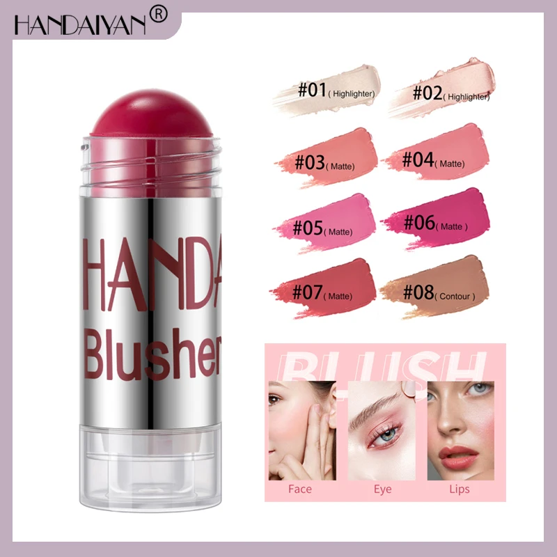 

HANDAIYAN Face Blusher Cheek Blush Stick Shimmer Face Makeup Highlighter Bronzer Contour Cream Long-lasting Make Up Cosmetics