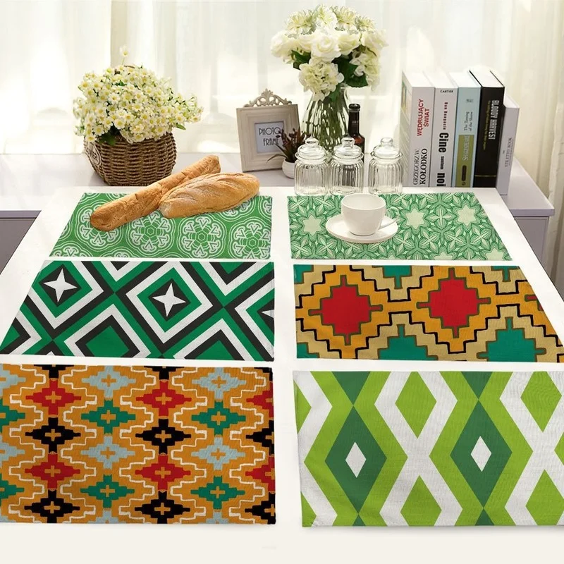 

Geometric stripe printing dining table decor place mats kitchen accessories placemat for dining table pink kitchen table mats