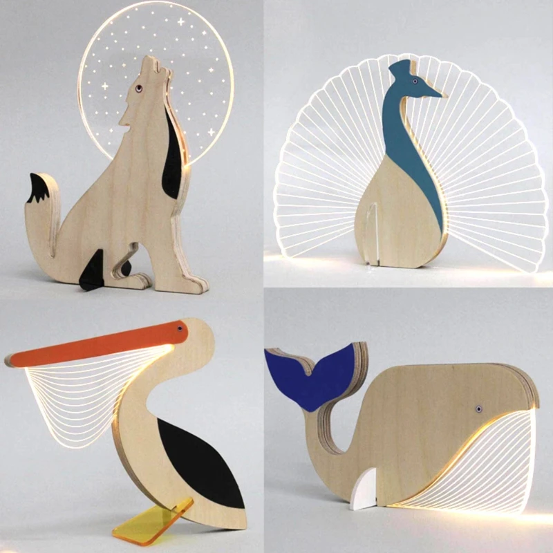 

1 Piece 5 Styles to Choose Wooden and Acrylic Material Animal Lamp LED Atmosphere Table Decoration Light for Living Room