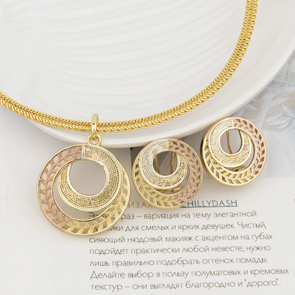 

African Big New Jewelry Fashion Set Dubai Earrings Wedding Jewelry Necklace African Golden Plated Pendant Women New Jewelry
