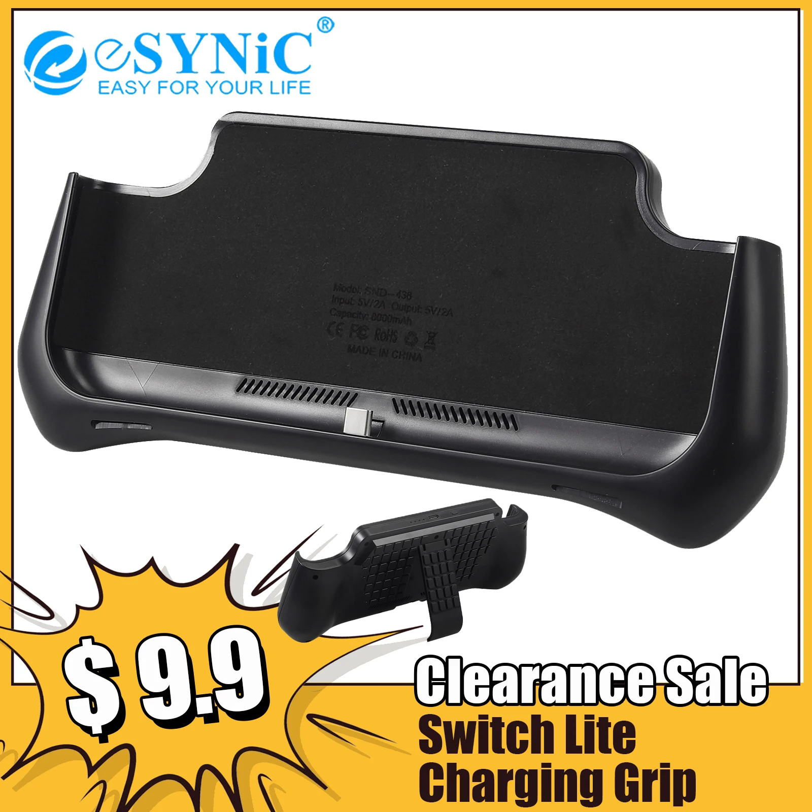 

eSYNiC Charging Grip Charger Built In Large Capacity Battery For Nintendo Switch Lite Host Charging With Type-C Charging Cable