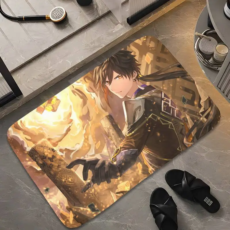 

Genshin Impact Zhongli Flannel Living Room Carpet Solid Color Absorbent Front Door Mat Kids Bedroom Soft Bathroom Anti-Slip Mat