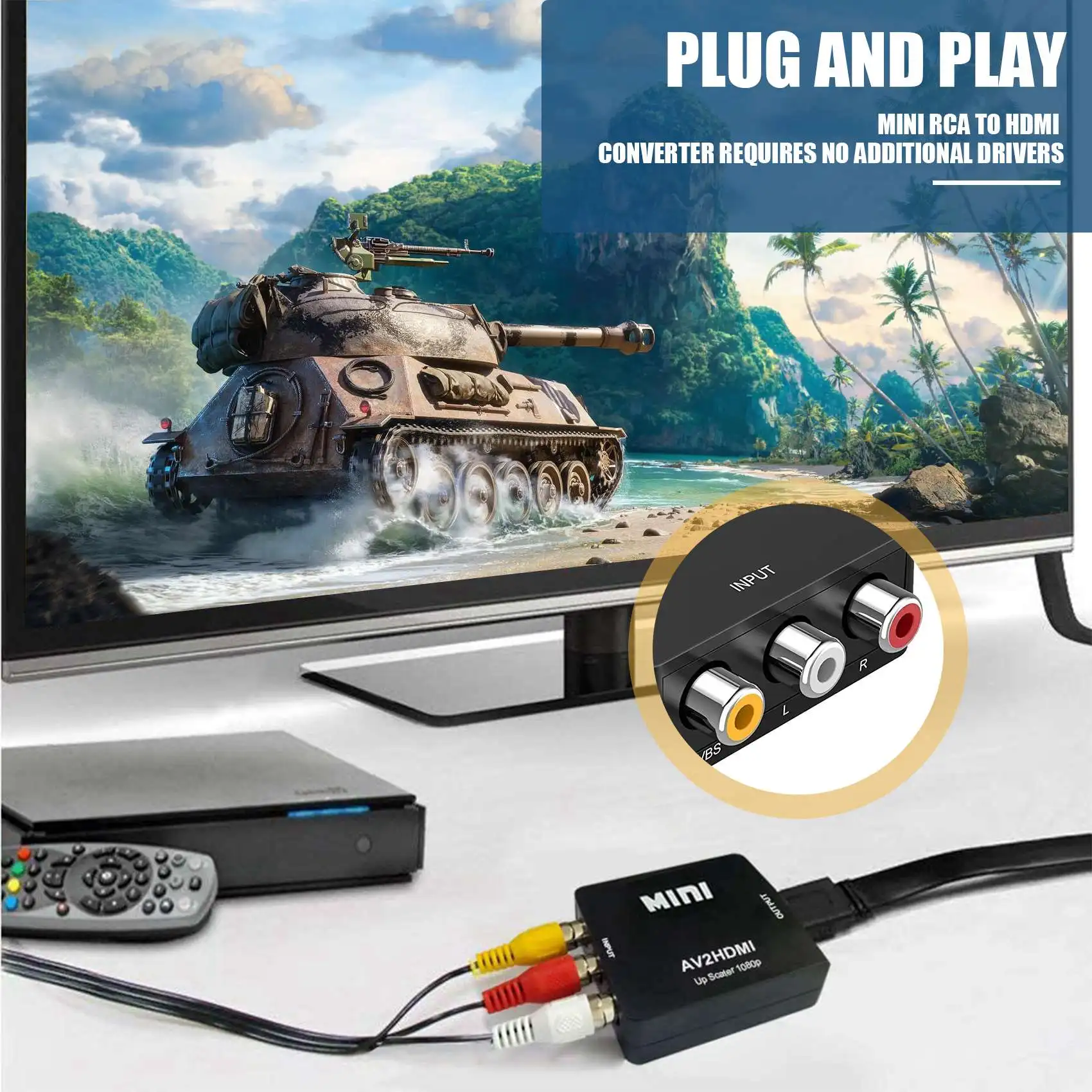 Конвертер RCA в HDMI AV 1080P Mini CVBS Адаптер видео-аудио конвертера PAL/NTSC для ТВ/ПК/PS3/STB/Xbox