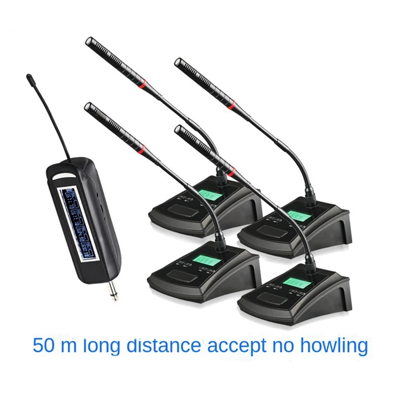 UHF 4-канальная профессиональная микрофонная система на гибкой стойке