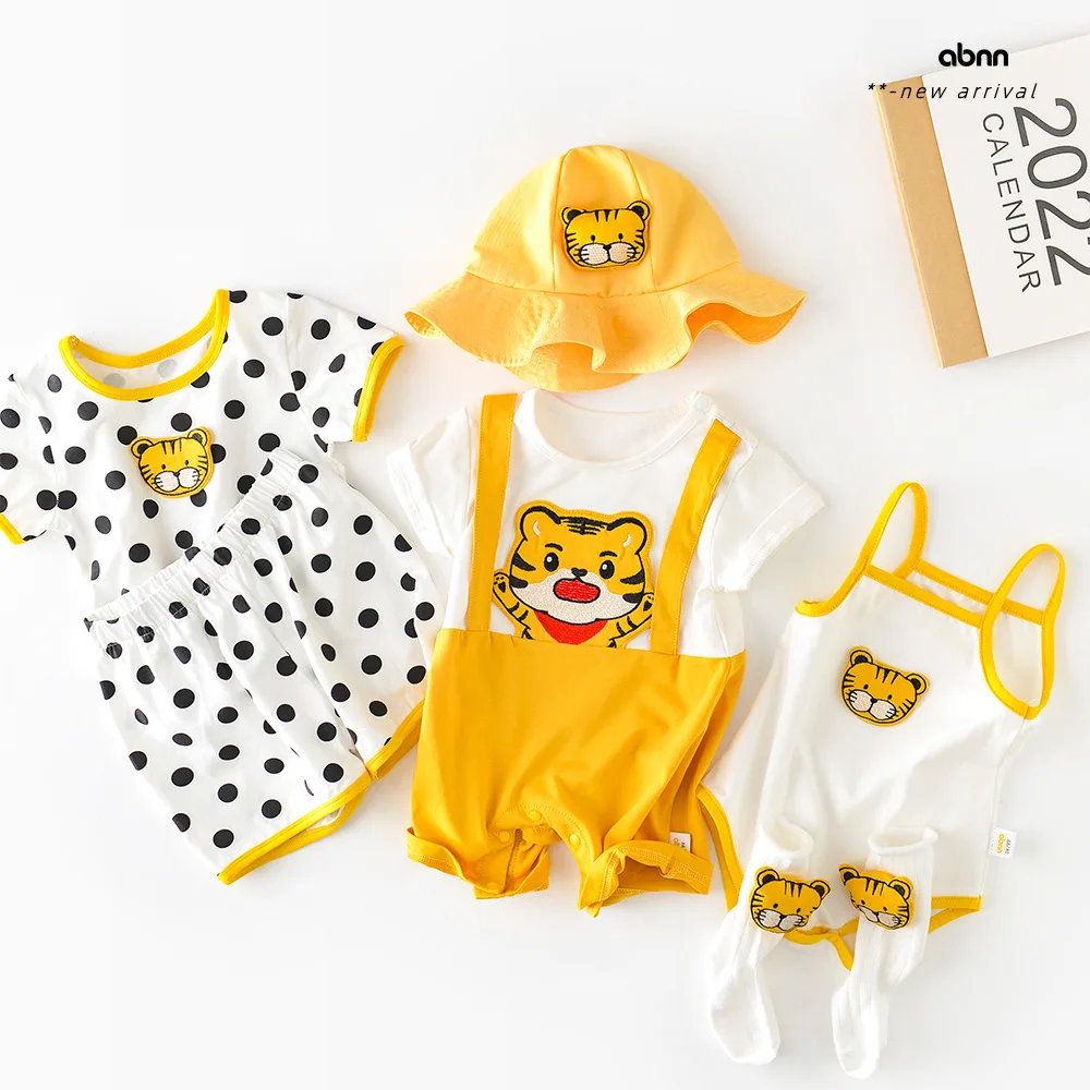 

2022 Summer Newborn Toddler Girl Clothes Baby Romper Polka Dot Banana Stripe Sling Cool Climb Short Climb 6Months-3Years