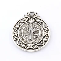 12pcs antique silvalloy saint st benedict of nursia patron against evil medal charms pendants for jewelry making 40x45 5mm a 483