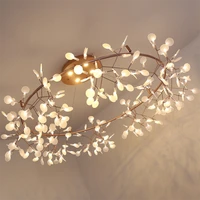 nordic new style hanging living room chandelier modern kitchen firefly lamp rose goldblack branch round chandelier lighting