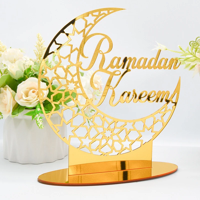 

ИД Мубарак, золотой, серебряный акриловый орнамент, ажурное Рамадан, аксессуары для украшения дома, Мусульманский Исламский фестиваль