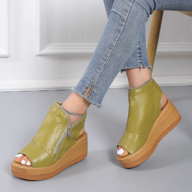 

2022 Women Shoes Sandals Fashion Sexy Women's Shoes Elegant Shoes Woman Wedge Sandals Woman Zipper High Heel Large Size 35~43