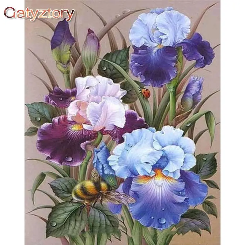 

GATYZTORY Acrylic Painting By Numbers Purple Flower Coloring On Numbers For Adults Gift Kill Time Picture Drawing Home Decors