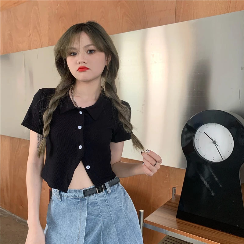 

2022Summer 2022 new style slimming and thin collar design bottoming short-sleeved T-shirt top women's clothing