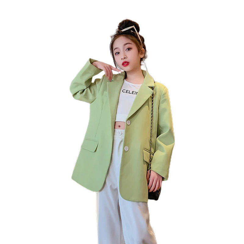 

Newly 2023 Spring Autumn Girls Green Blazers Coats Kids Solid Fashion Jackets Children's Clothing Teens Outerwear To 12 Years